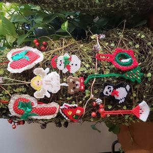 10 Vintage Home made Christmas ornaments yarn & lace
